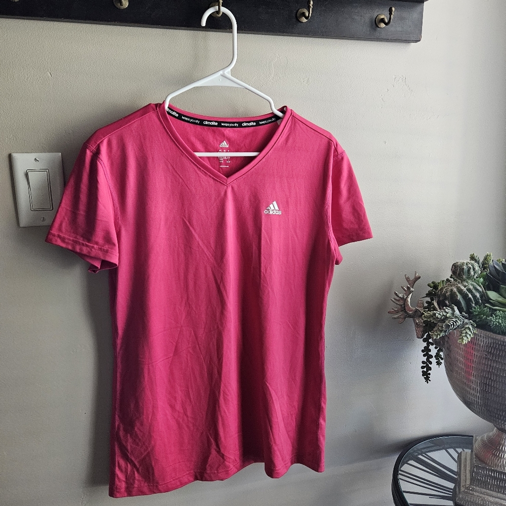 Adidas Bold Pink V-Neck Tee